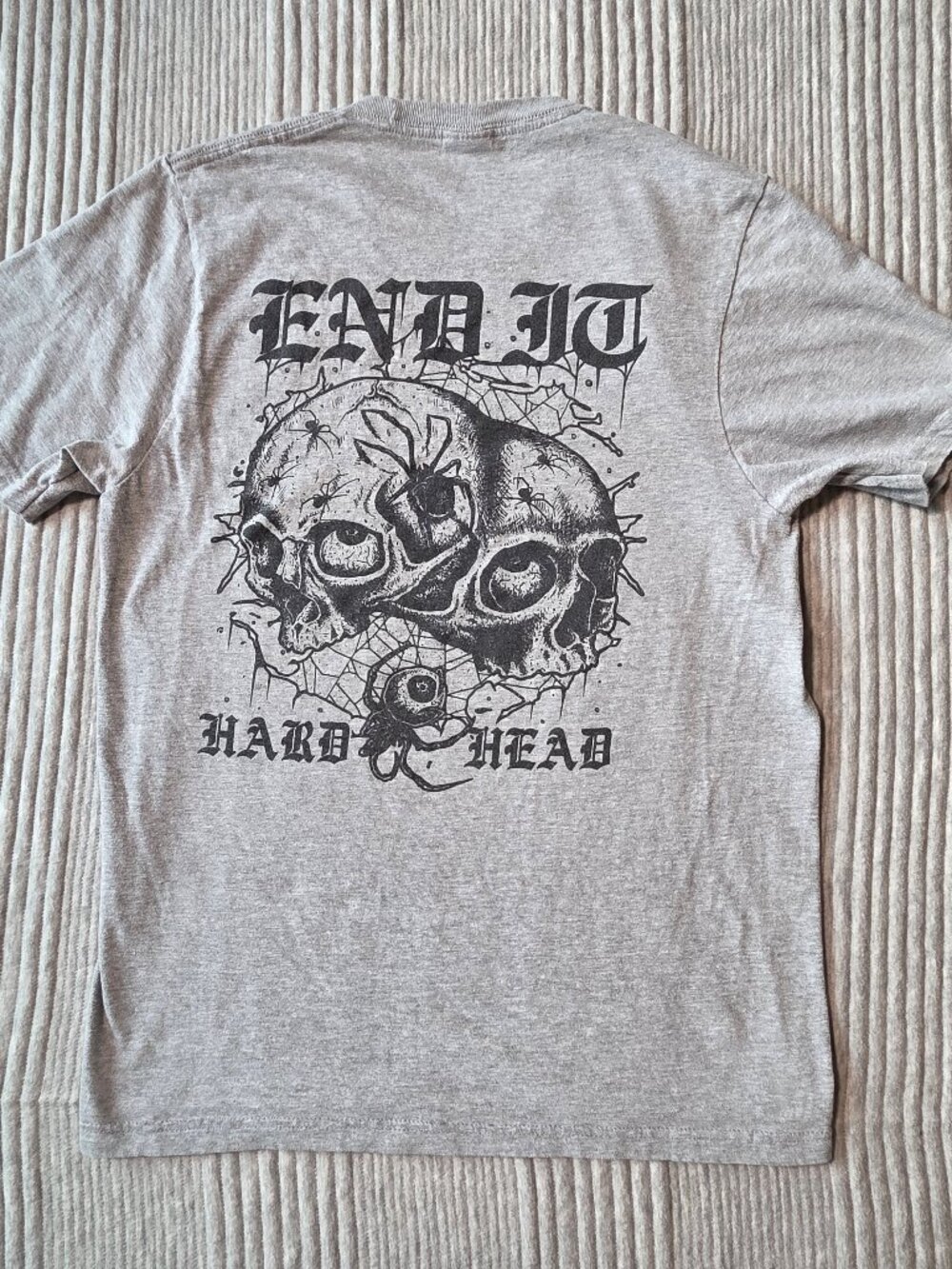 End It Hardcore Band Tee Men's Medium Gray Skull Spider Graphic Punk T-Shirt
